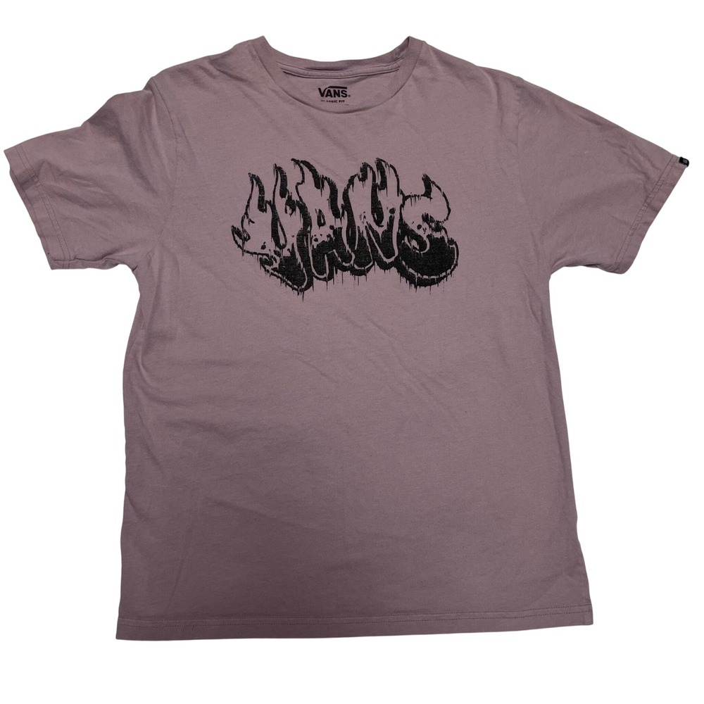 Vans Kids Large 14/16 Mauve Purple Dripping Graffiti Logo Graphic T-Shirt Cotton